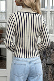 Striped V-Neck Button-Front Crop Cardigan