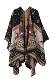 Geometric Print Open Front Knit Poncho