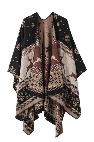 Geometric Print Open Front Knit Poncho