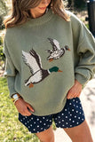 Duck Intarsia Crew Neck Knit Sweater
