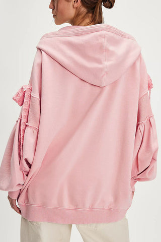 Tie-Sleeve Puff Zip-Up Hoodie
