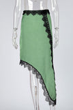Lace Trim Asymmetrical Midi Skirt