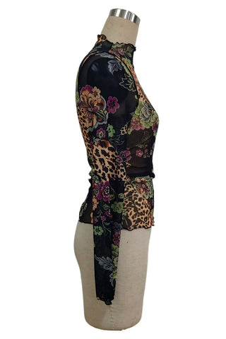 Sheer Floral Mock Neck Long Sleeve Top