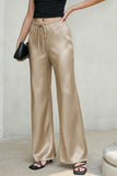 Satin Drawstring Wide-Leg Casual Pants