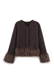 Faux Fur Trim V-Neck Long Sleeve Jacket