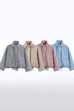 Plaid Drawstring Hem Zip-Up Jacket