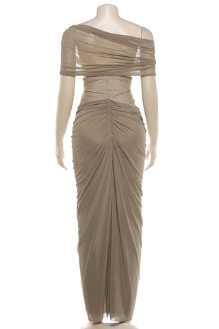 Off-Shoulder Evening Gown with Draped Design