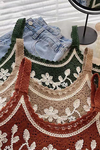 Floral Applique Crochet Cami Top
