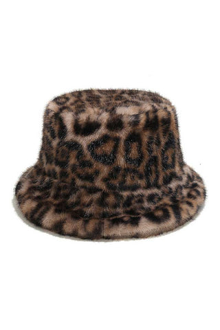 Faux Fur Leopard Print Bucket Hat