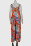 Abstract Print Spaghetti Strap Wide-Leg Jumpsuit