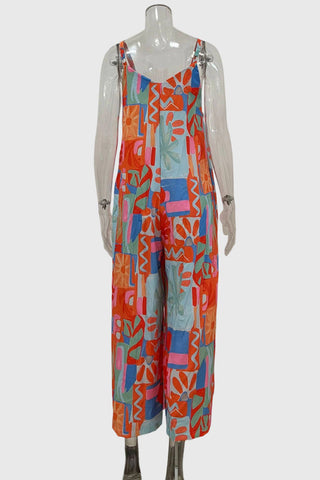 Abstract Print Spaghetti Strap Wide-Leg Jumpsuit