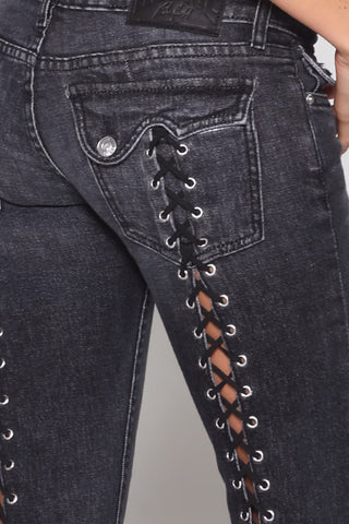 Lace-Up Detail Flare Jeans