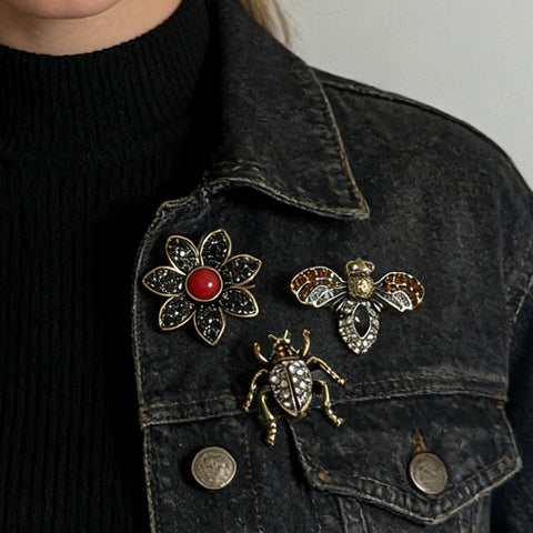 Insect Flower Brooch Set