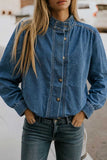 Stand-Collar Button-Front Denim Jacket