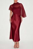 Sheer Draped Cape Overlay Midi Dress