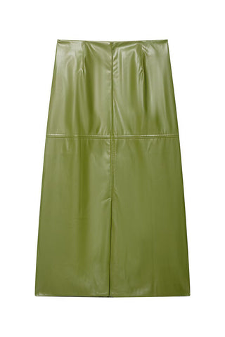 Faux Leather High-Waist Midi Skirt