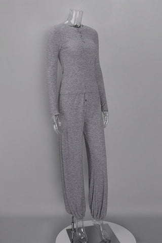 Ribbed Henley Crop Top and Balloon Pants Set
