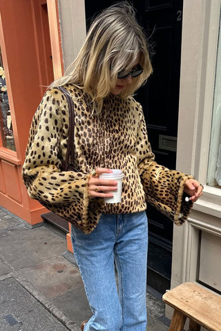 Leopard Print Faux Fur Open Front Jacket