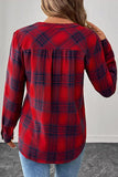 Plaid V-Neck Button-Front Long Sleeve Shirt