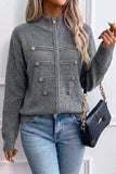 Zip-Front Mock Neck Knit Cardigan