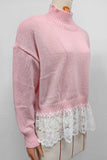 Mock Neck Lace Hem Knit Sweater
