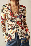Butterfly Print V-Neck Button-Front Blouse