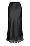 Lace Hem Satin Slip Midi Skirt