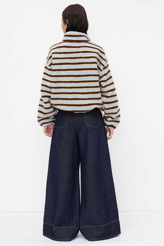 Striped Half-Zip Mock Neck Fleece Jacket