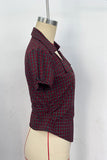 Plaid Puff Sleeve V-Neck Shirt