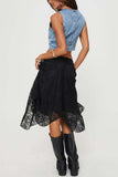 Sheer Lace Asymmetrical Midi Skirt