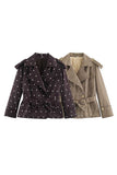 Plaid Polka Dot Belted Trench Jacket