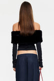 Faux Fur Off-Shoulder Long Sleeve Crop Top