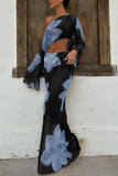 Sheer Floral Off-Shoulder Maxi Skirt Set