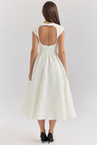 Boat Neck Cap Sleeve Fit and Flare Midi Dress