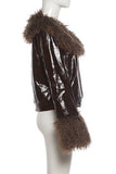 Fuzzy Collar Cropped Button-Front Jacket