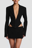V-Neck Hook-Front Blazer Skirt Set