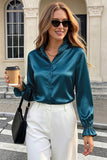 Polka Dot Ruffle Collar Bell Sleeve Blouse