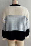 Striped Button-Front Ruffle Cuff Cardigan