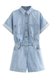 Pocketed Button-Front Shorts Romper