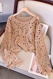 Floral Crochet Hollow Long Sleeve Cover-Up