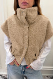 High-Collar Snap Button Fuzzy Vest