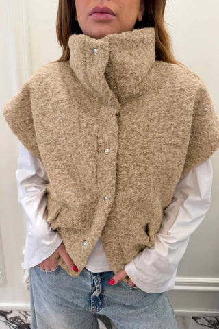 High-Collar Snap Button Fuzzy Vest