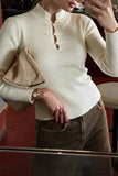 Ribbed Knit Frog Button Mock Neck Blouse