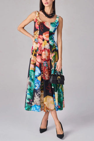 Square Neck Sleeveless Floral Midi Dress