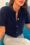 Mock Neck Short Sleeve Button Front Cardigan