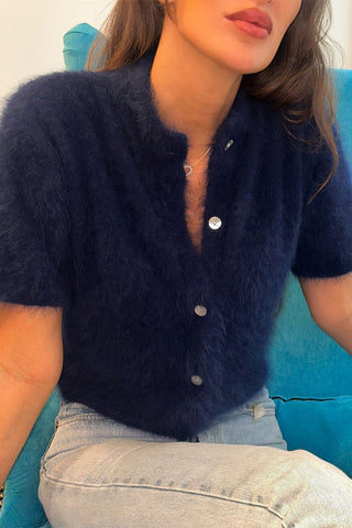 Mock Neck Short Sleeve Button Front Cardigan