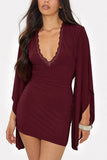 Lace Trim Puff Sleeve Mini Dress