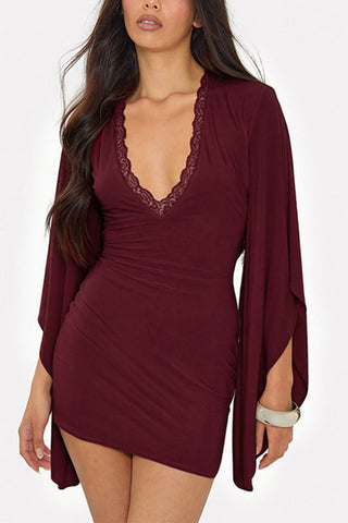 Lace Trim Puff Sleeve Mini Dress