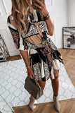 Patchwork Print V-Neck Mini Dress