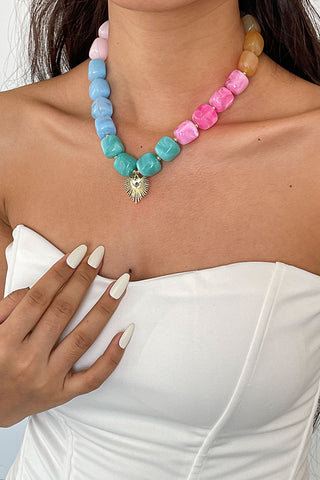 Chunky Bead Sunburst Charm Necklace
